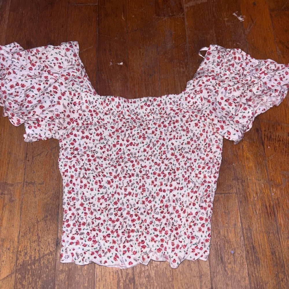 Japna Red Floral Smocked Blouse